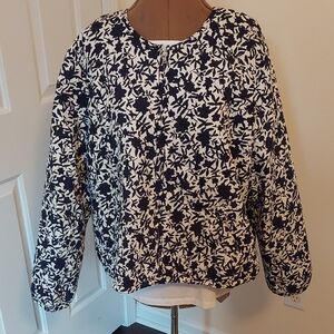 Old Navy Navy Blue Quilted Floral Design Jacket